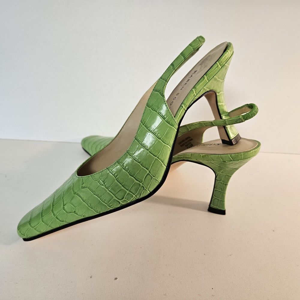 Karen Scott Size 7.5 Green Leather Snake Print Square Toe Slingback NEW